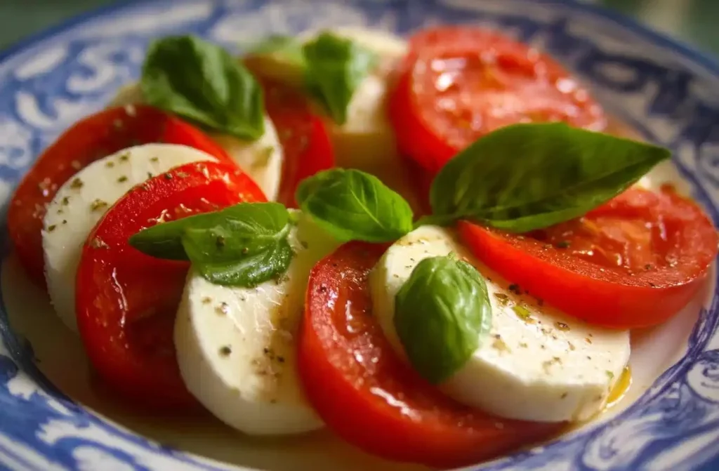 Fresh Caprese Salad with tomatoes, mozzarella, basil, and balsamic drizzle