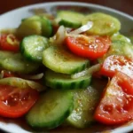 Fresh Cucumber Tomato Salad with colorful vegetables and dressing