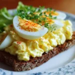 Delicious homemade egg salad served on a plate with fresh herbs