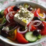 Fresh Greek Salad with tomatoes, cucumbers, olives, and feta cheese
