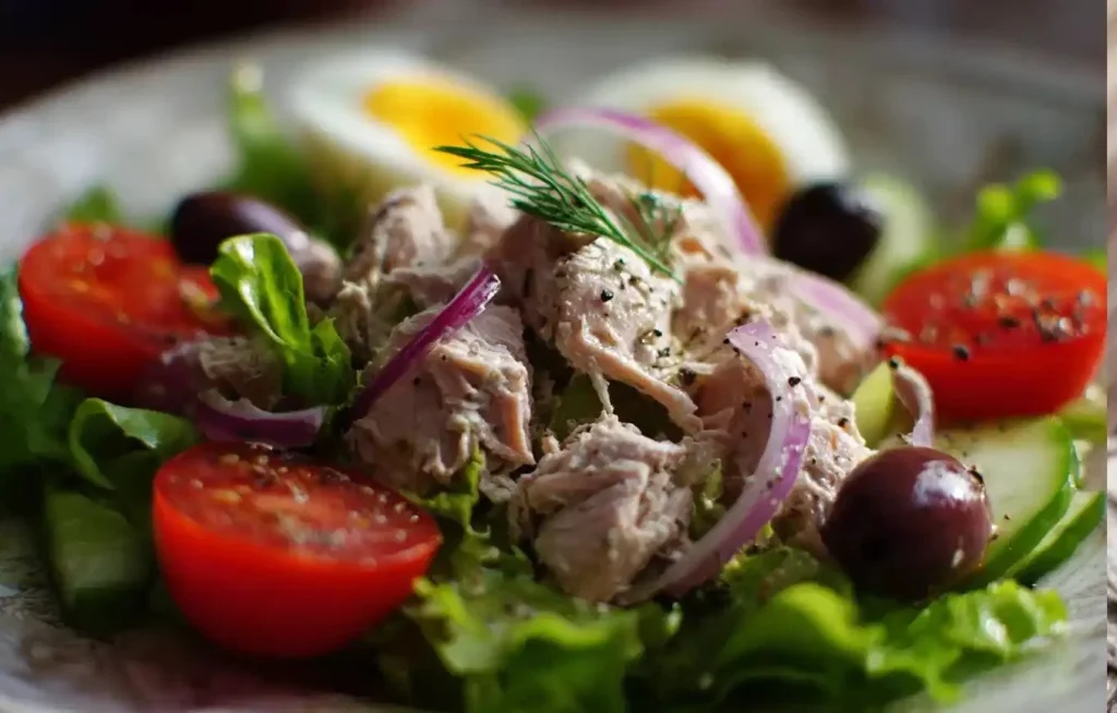 Healthy and tasty tuna salad with fresh ingredients served in a bowl