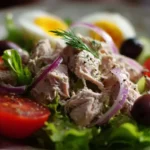 Healthy and tasty tuna salad with fresh ingredients served in a bowl